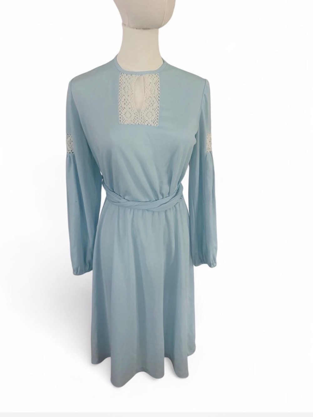 Light Blue Lace-Trim Midi Dress